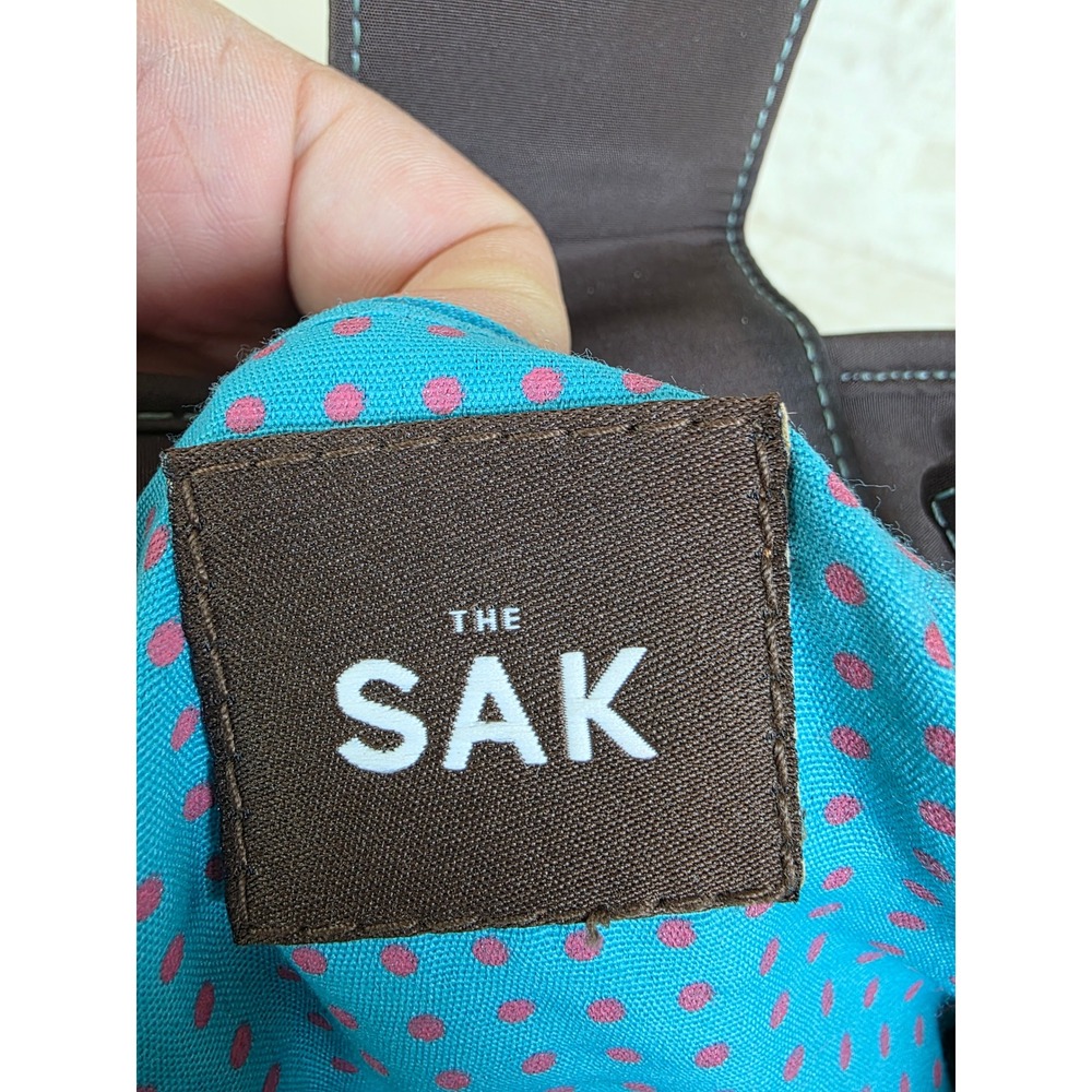 The Sak Woven Metallic Bronze Tote Bag Brown Trim Blue‎ Stitching - Picture 10 of 14